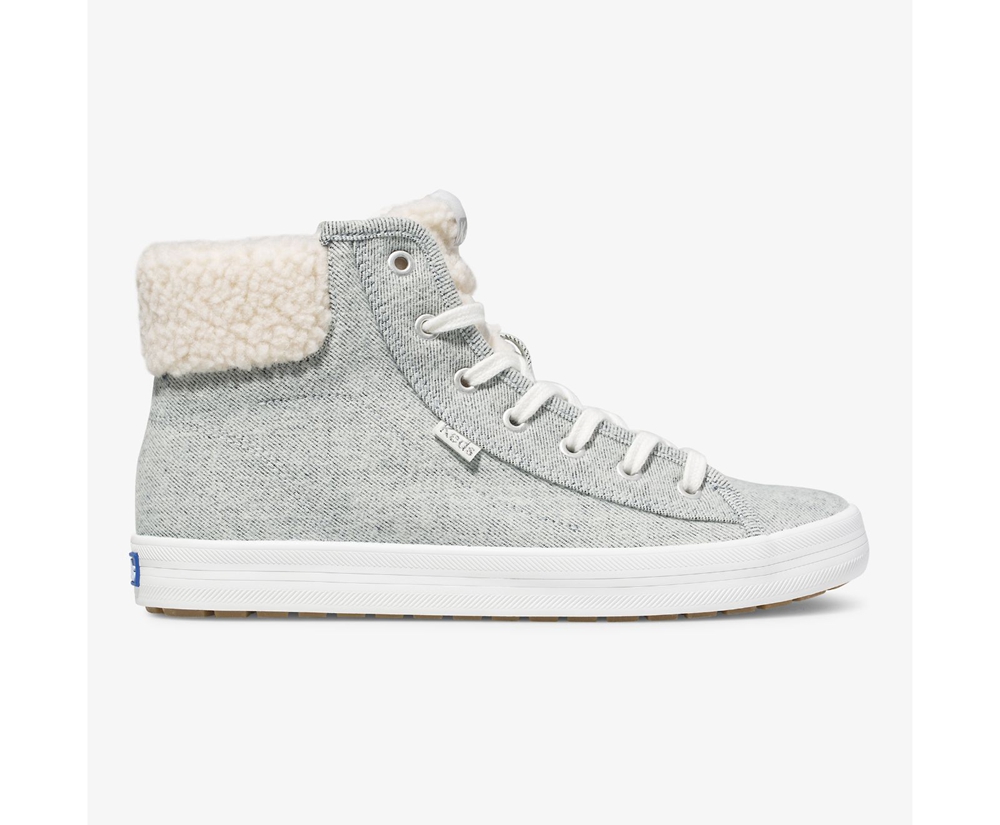 Keds Womens Sneakers Grey - Kickstart Hi TRX Brushed Denim Faux Shearling - 213RTNDAP